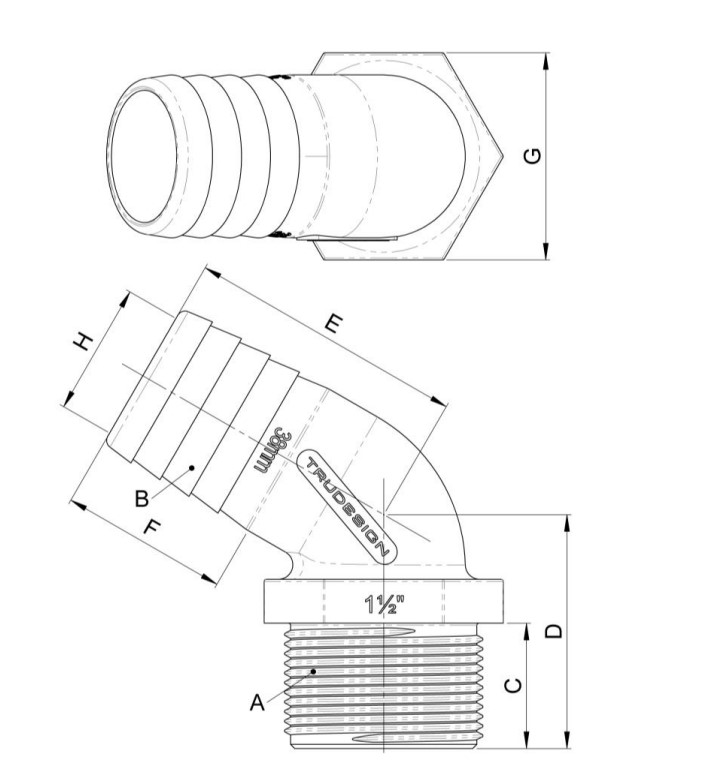 Coude 120° composite trudesign fileté cannelé